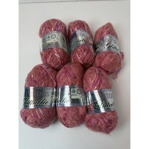 Patons Glittallic Yarn Maroon Shine Lot Of 6 Metallic Glitter 50g Each